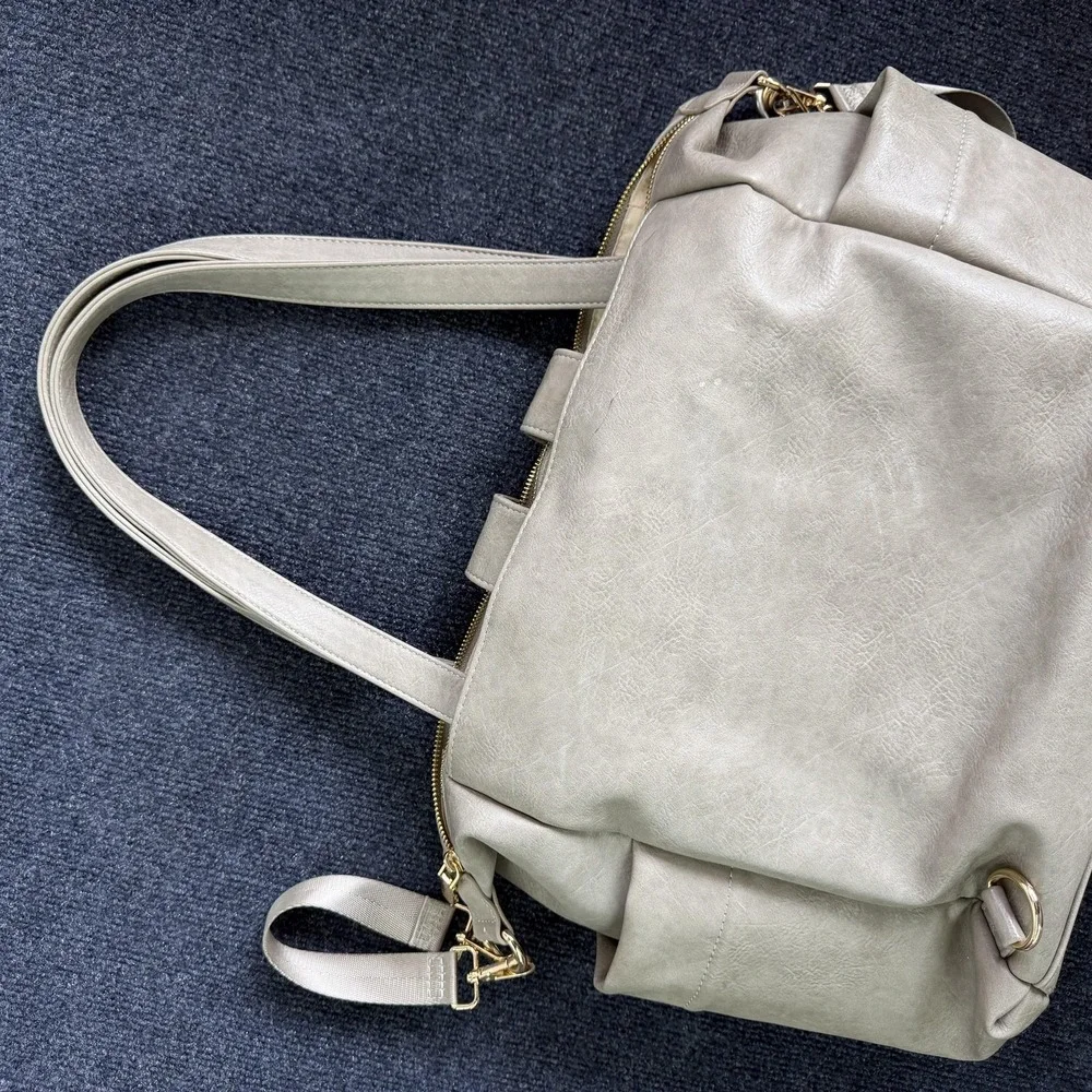 Miss Fong Gray Faux Leather Diaper Bag Tote Insulated Bottle Organizer
